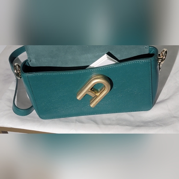 Furla Logo Plaque Leather Crossbody Bag – Dark Green – Made in Italy - Picture 6 of 10
